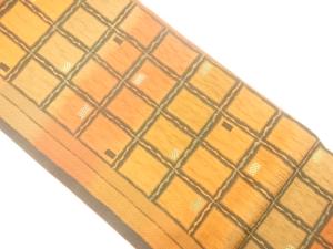 ふくれ織　変わり格子模様織り出し全通袋帯